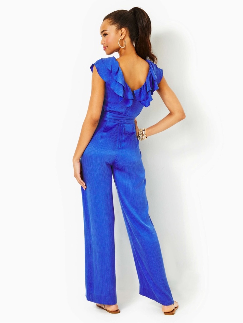 NEW! Lilly Pulitzer Amata Ruffle Blue Jumpsuit Size 8 Vacation Resort - Picture 2 of 4